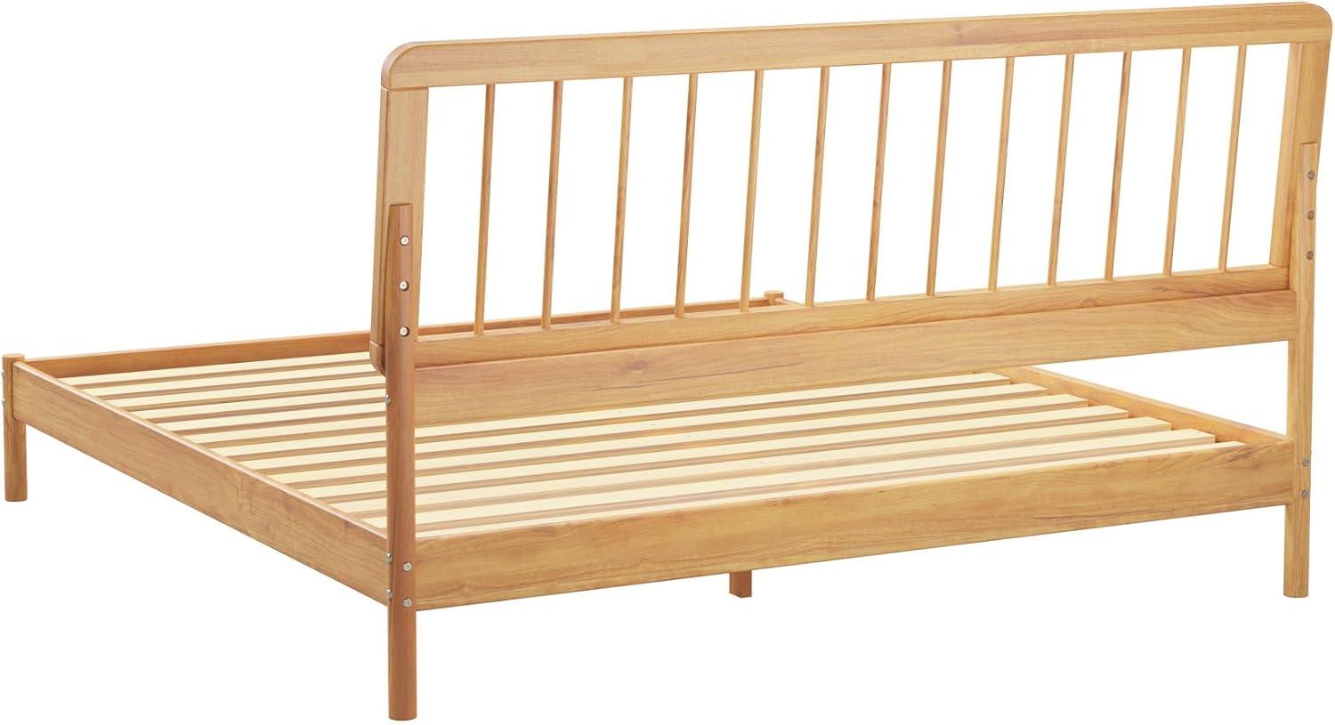 Mid-Century Modern Solid Wood King Spindle Bed – Natural Pine