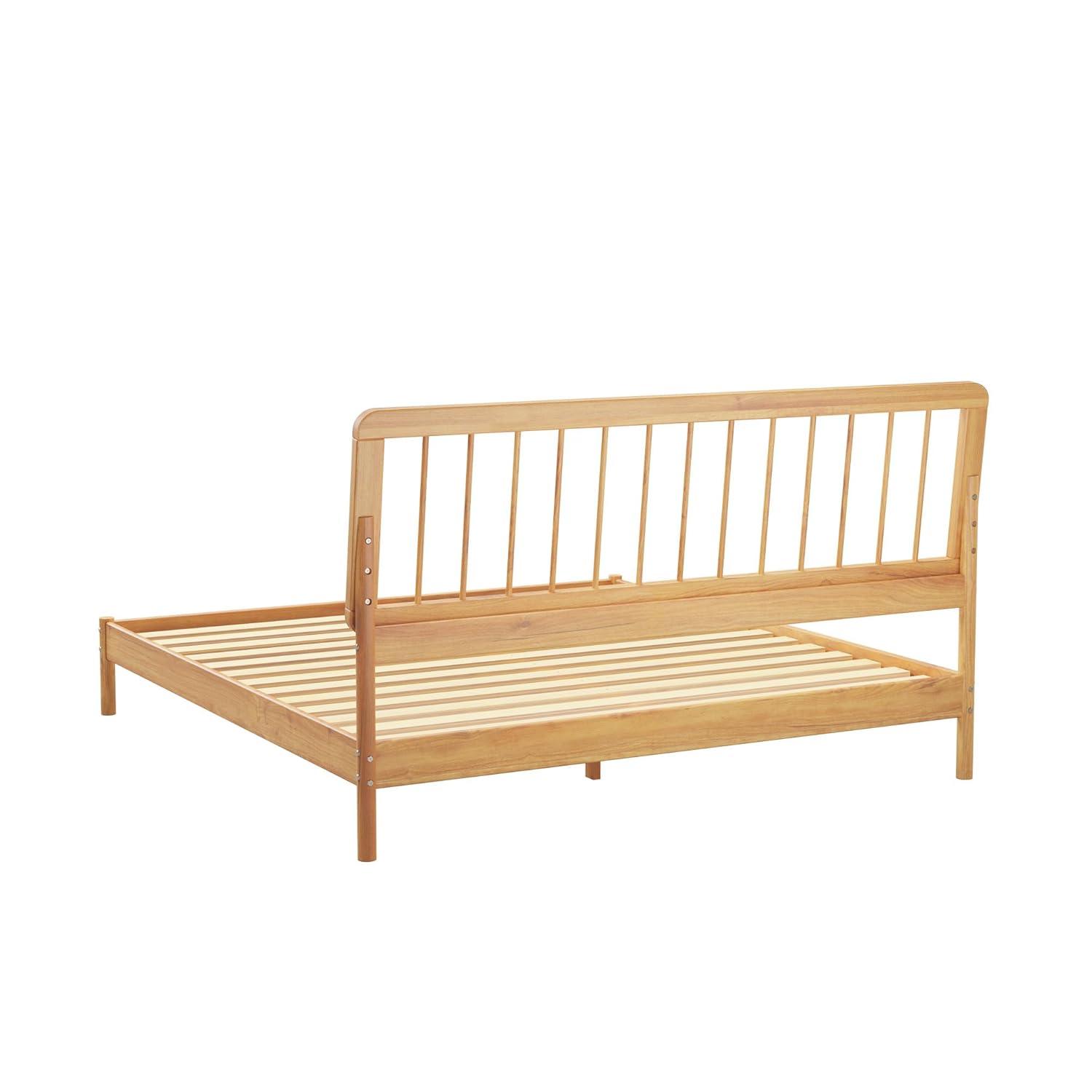 George Oliver Mid-Century Modern Solid Wood King Spindle Bed – Natural Pine
