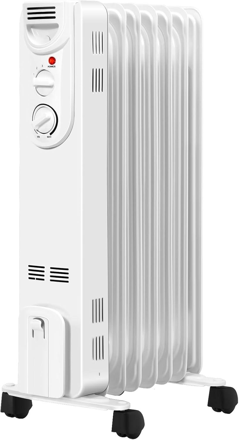 White 1500W Oil-Filled Radiator Heater with Thermostat