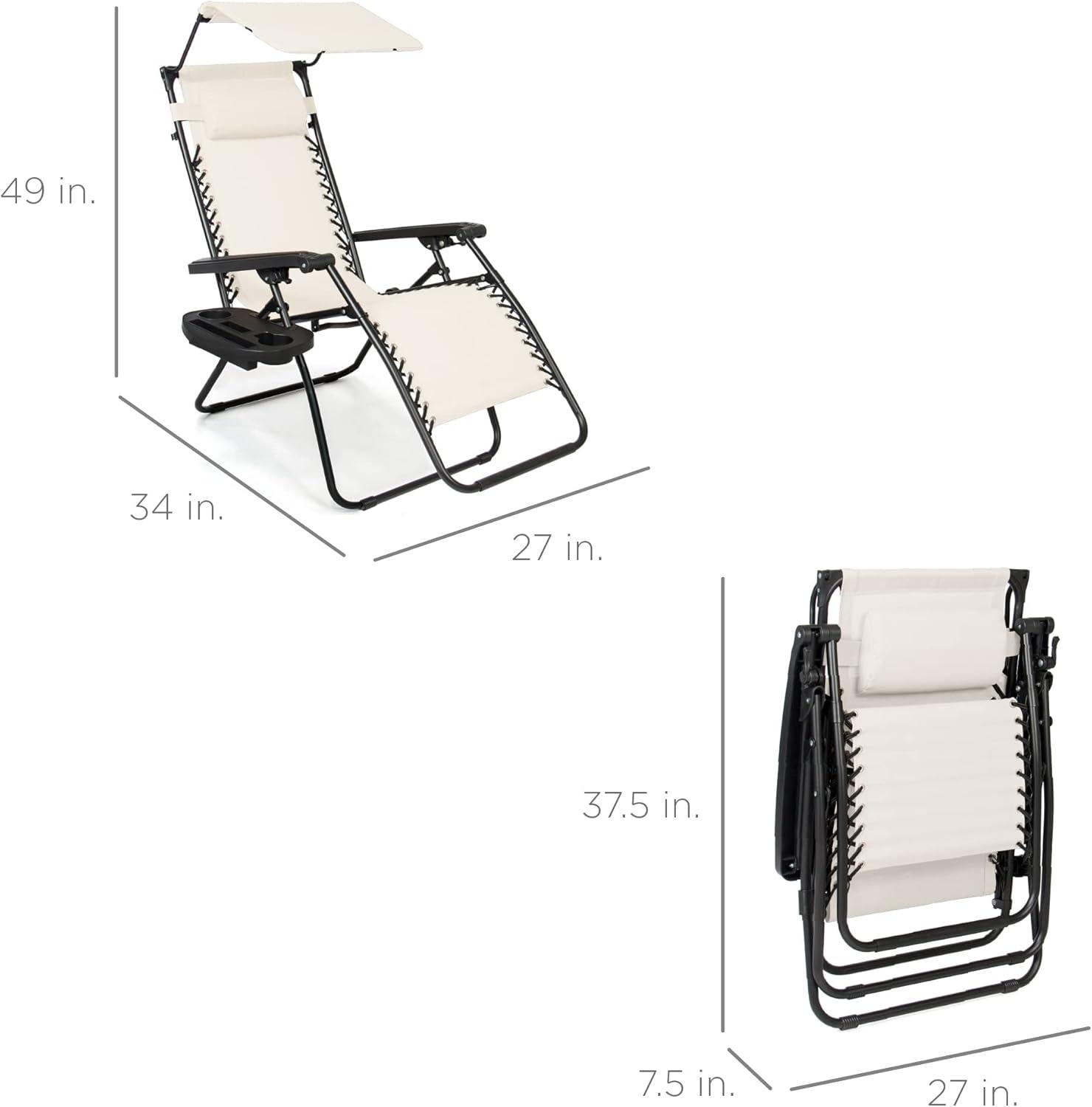 Ivory Folding Zero Gravity Outdoor Recliner with Canopy and Tray