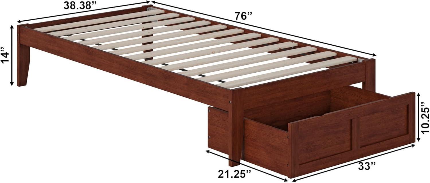 AFI Furnishings Colorado Twin Bed with Foot Drawer and USB Turbo Charger in Walnut