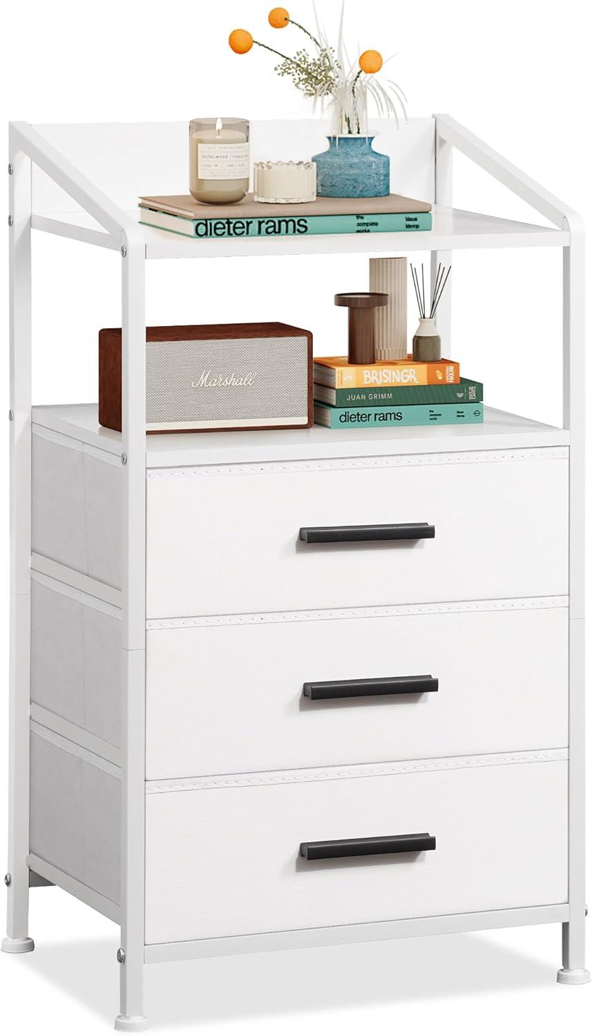 Nightstand Drawer Dresser, Vertical Side Table with Fabric Drawers 3-drawer