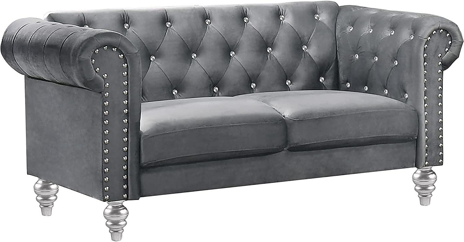 New Classic Furniture Emma Crystal Velvet Fabric Loveseat in Gray