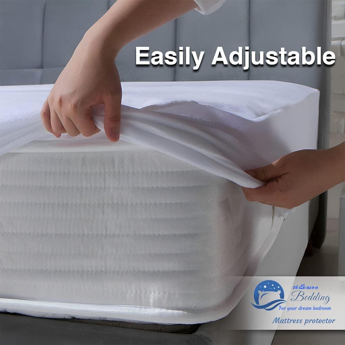 The Season The Season Essentials Turkish Cotton, Fitted Mattress Protector, Waterproof Overlay, White-Twin XL