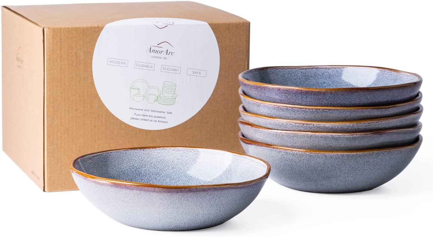 Handmade Gray Blue Ceramic 24oz Cereal Soup Salad Bowls Set