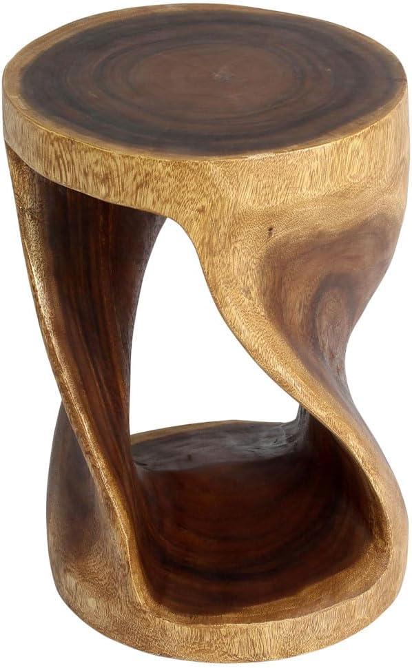 Strata Furniture 20x14" Round Traditional Wood Twist Stool in Walnut