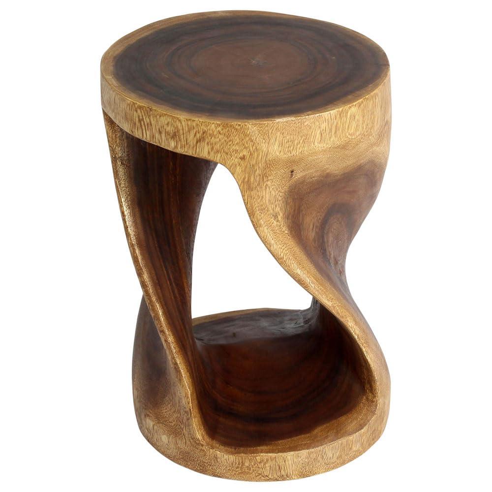 Strata Furniture 20x14" Round Traditional Wood Twist Stool in Walnut