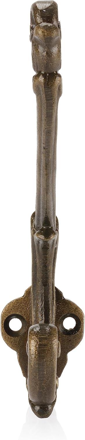 CRAFTSMAN ROAD Vintage Cast Iron Wall Hooks (Antique Brass Finish, Set of 4) - Rustic, Farmhouse, French Country Coat Hooks | Great for Coats, Bags, Towels, Hats | French Slender