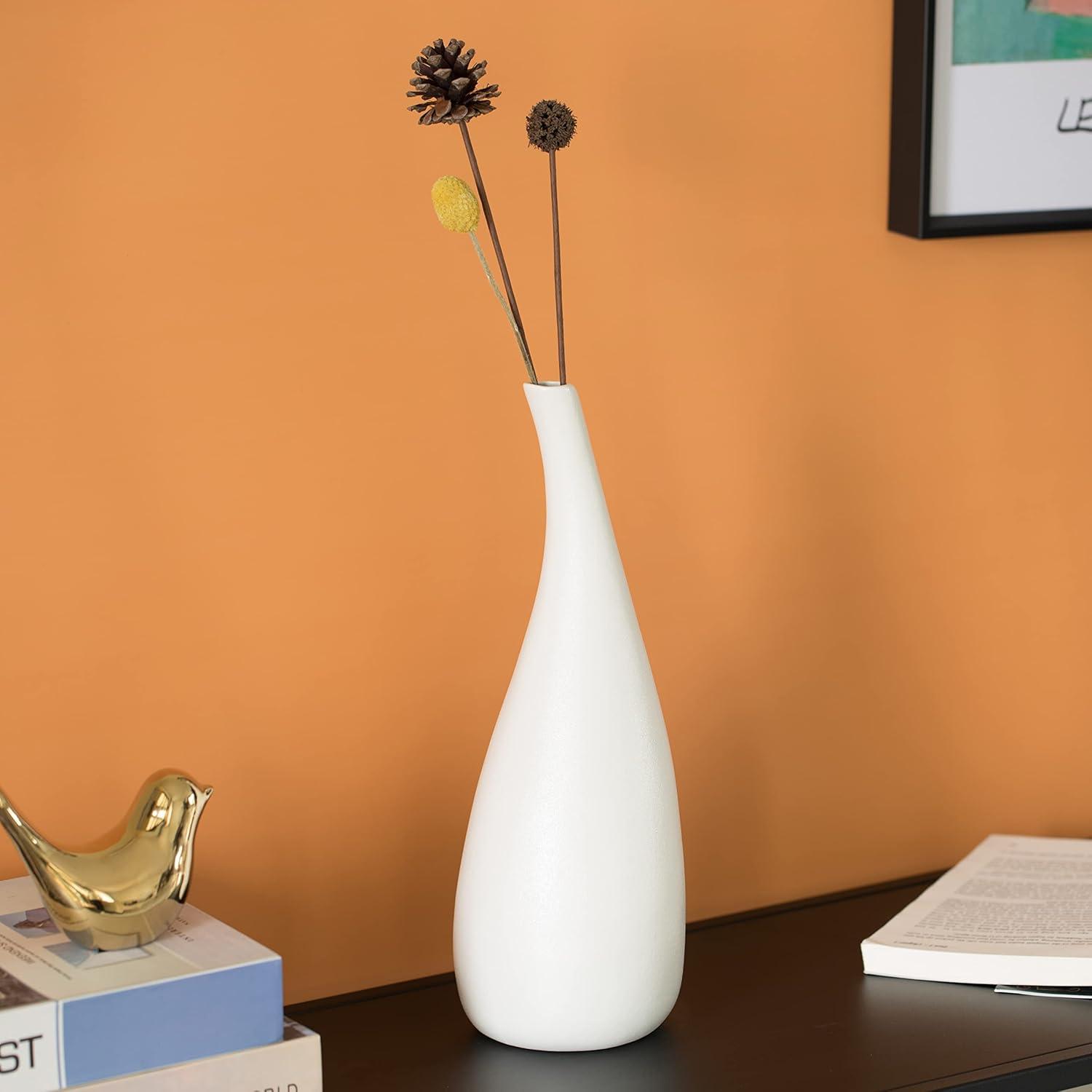 Uniquewise White Contemporary Unique Teardrop Shaped Ceramic Table Vase Flower Holder,12.5 Inch