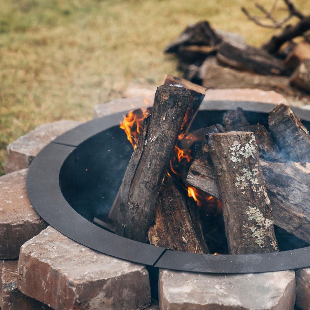 Ash & Ember 33" Outside Dia Steel Fire Pit Liner x 27" Inside - 4 Panel Liner 1.5mm thick Steel, DIY Above or In-Ground Outdoor Fire Pit, High temperature Finish, Portable Wood Burning Fire Ring