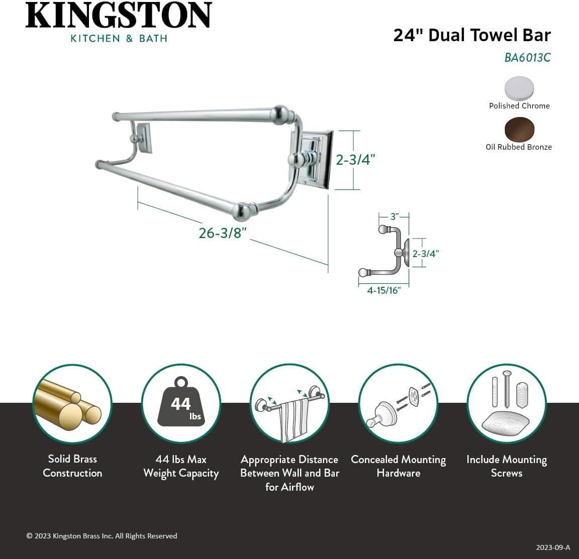 Kingston Brass Millennium 24-Inch Dual Towel Bar