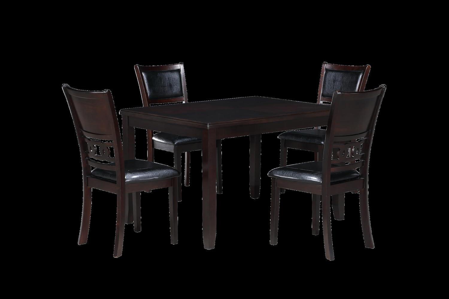 New Classic Furniture Gia Dining Collection with 48" Dining Table, 4 Cushioned Chairs, Veneer Tabletop and Solid Rubberwood Construction, Ebony