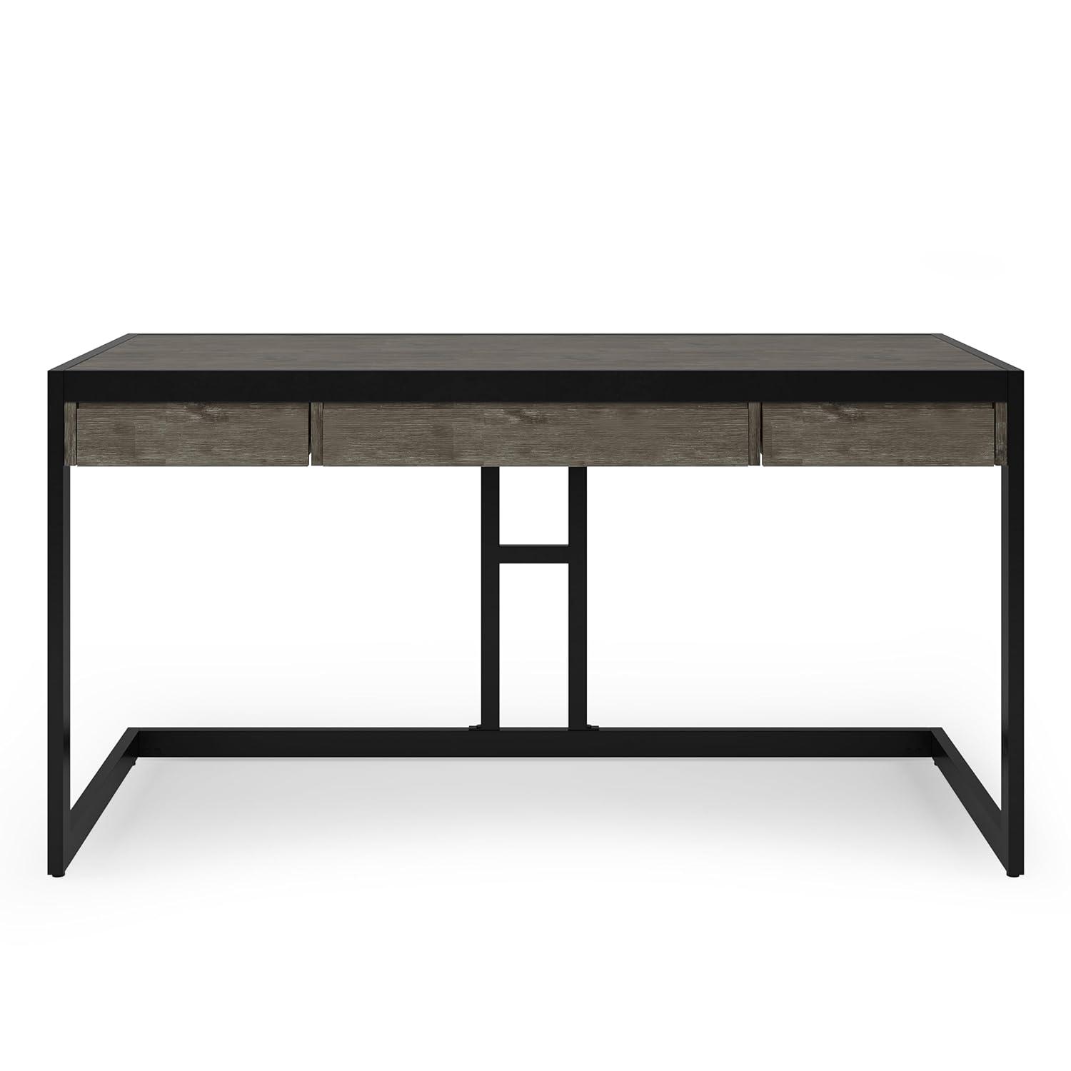 Simpli Home Erina Solid Acacia Wood Desk, Industrial Style with Keyboard Tray and 2 Drawers