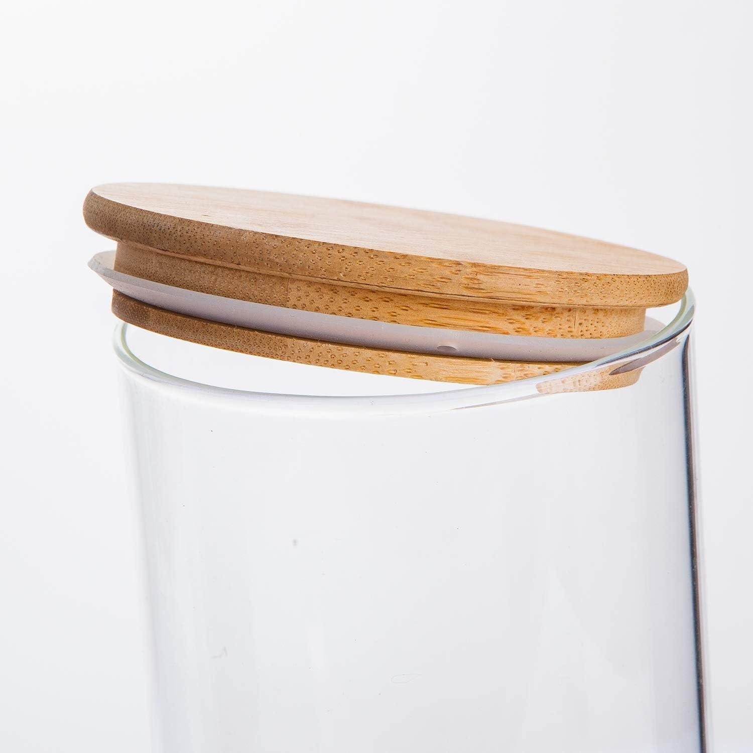 Clear Glass Food Storage Jars with Bamboo Lids, Set of 5