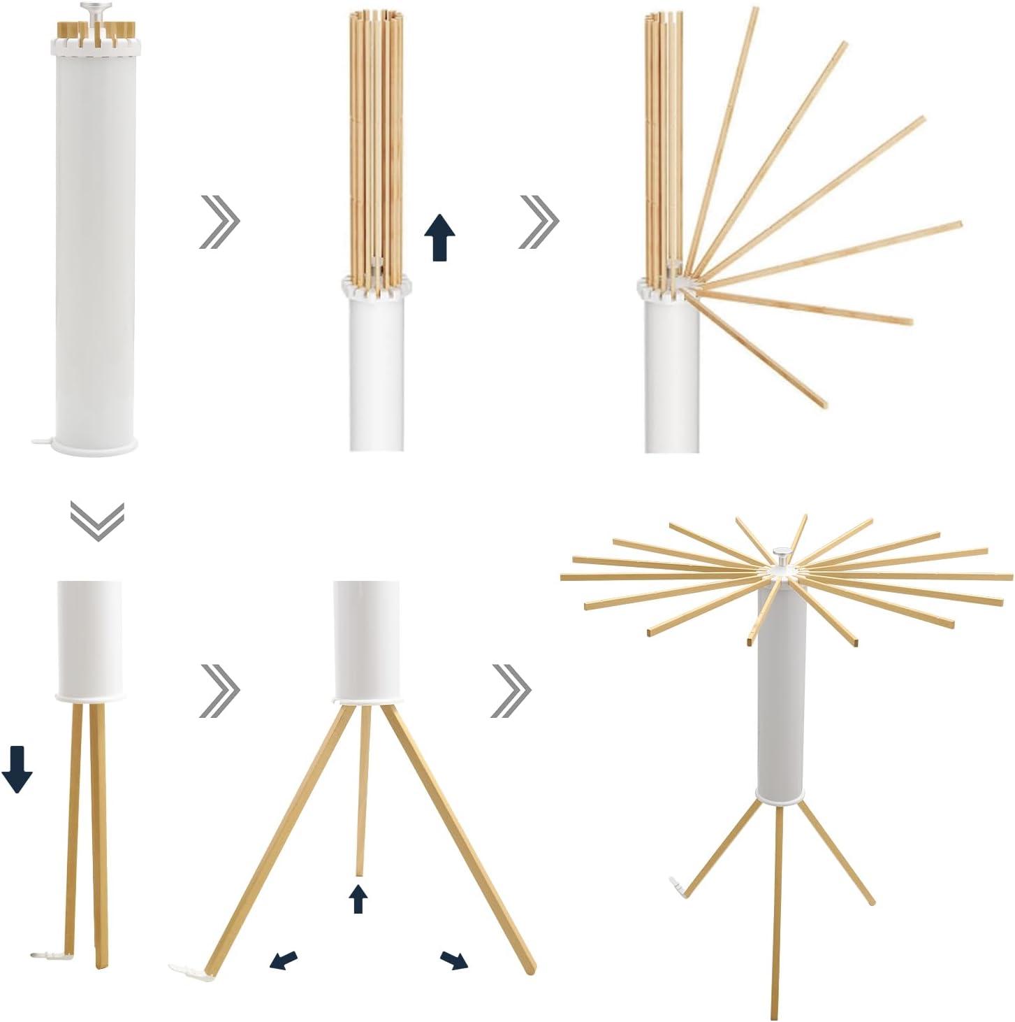 White and Natural Wood Foldable Tripod Clothes Drying Rack