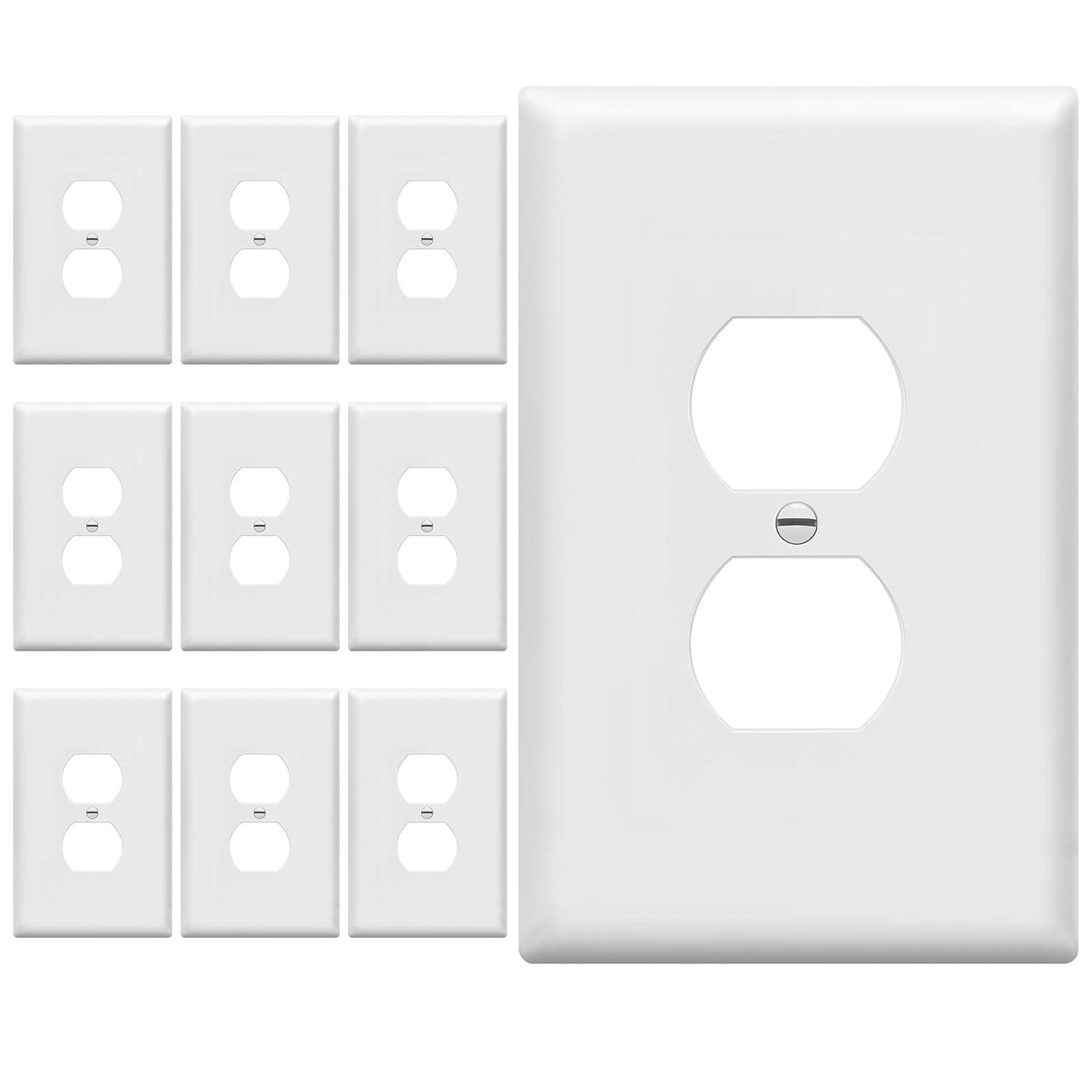 ENERLITES Duplex Wall TWE5 Plates Kit, Electrical Outlet Covers, Size 1-Gang 4.50" x 2.76", Unbreakable Polycarbonate Thermoplastic, Electric Receptacle Plug Covers, 8821-W-10PCS, White, 10 Pack