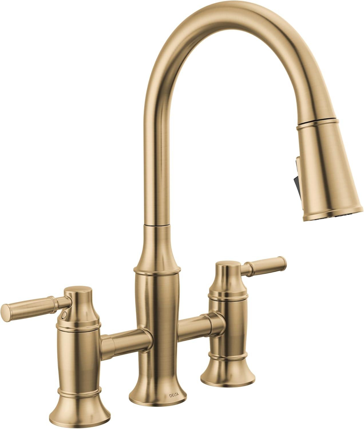 Champagne Bronze Bridge Kitchen Faucet with Pull-out Spray