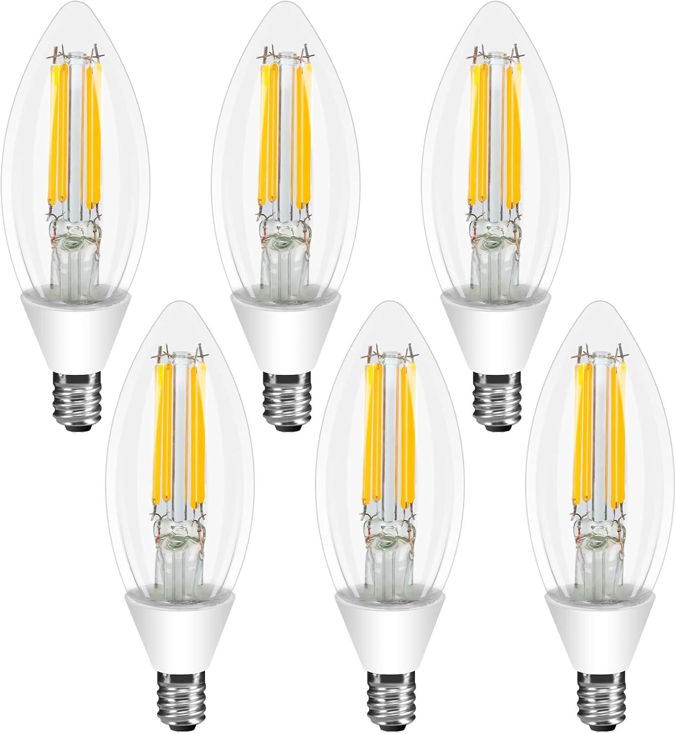 Dimmable Warm White LED Filament Chandelier Bulbs, 6-Pack