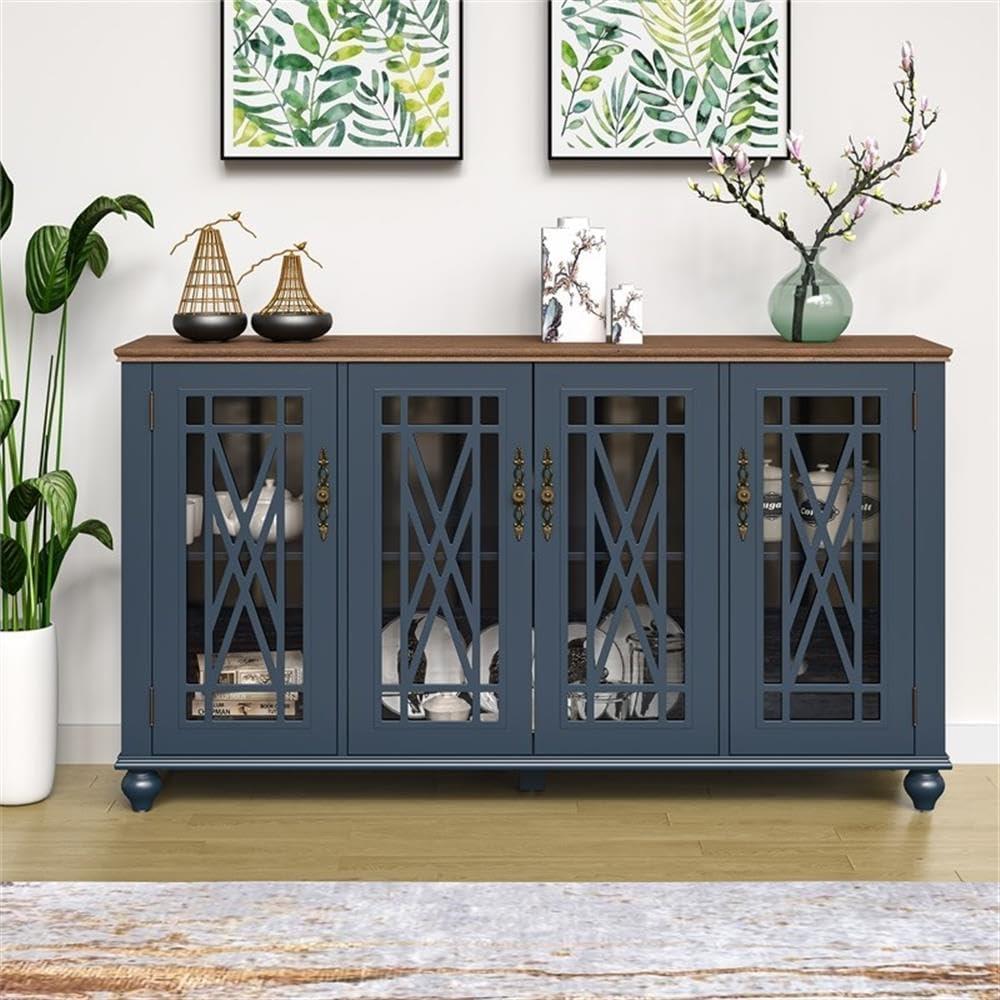 LIVILAND 63" Vintage Style Wood Kitchen Accent Buffet Sideboard Cabinet - Navy