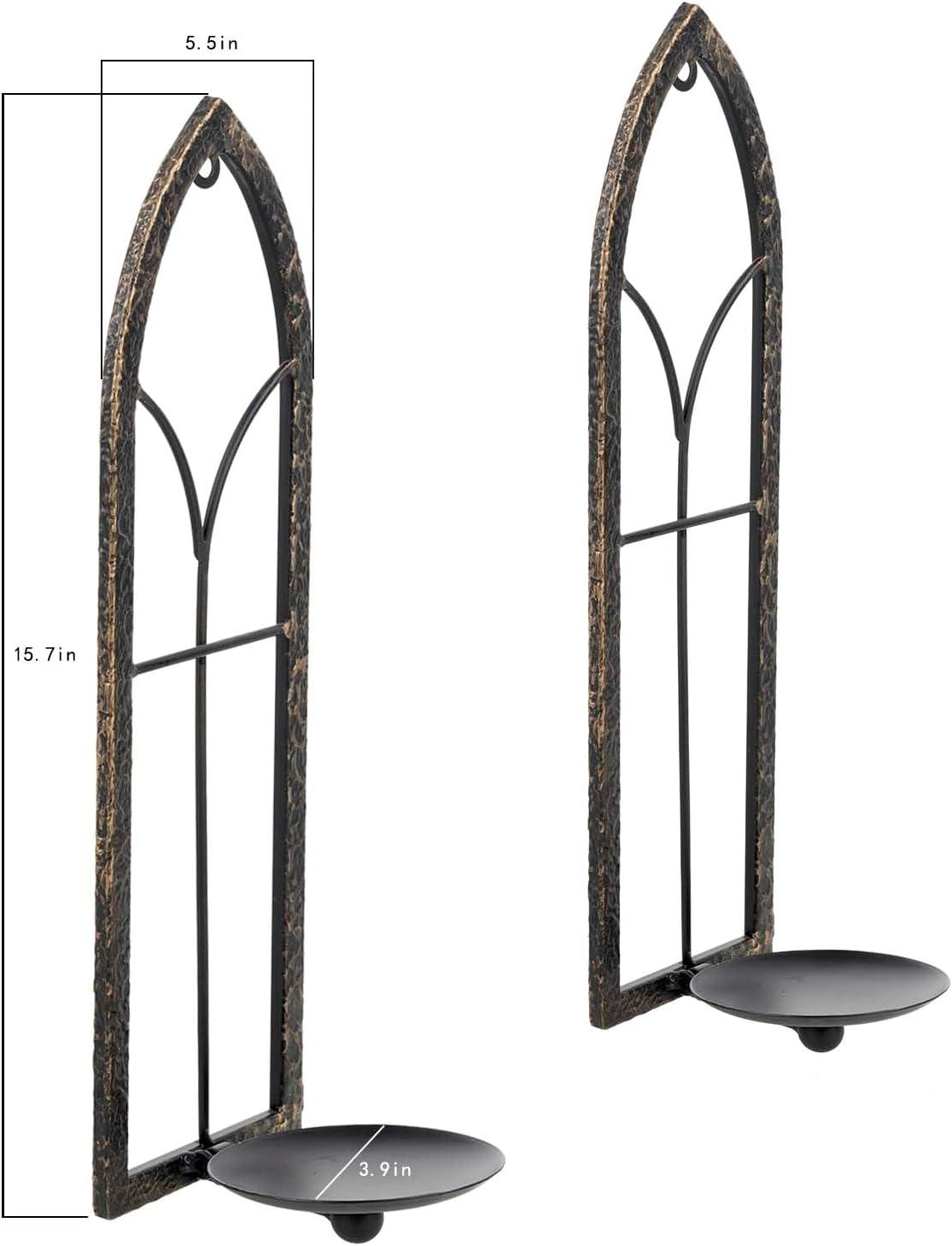 Set of 2 Black and Gold Gothic Iron Wall Candle Sconces