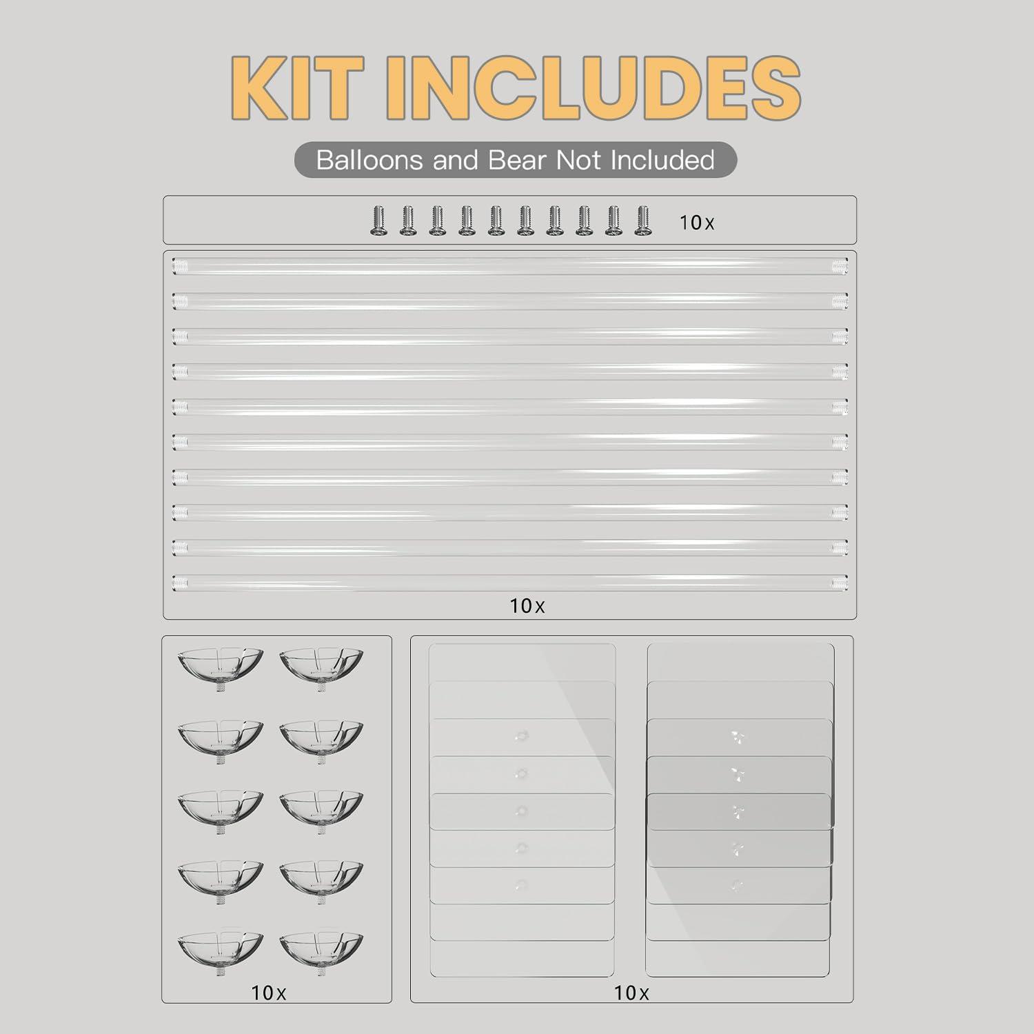 Clear Acrylic Tabletop Balloon Stand Kit, 23.6 Inch, 10 Pack