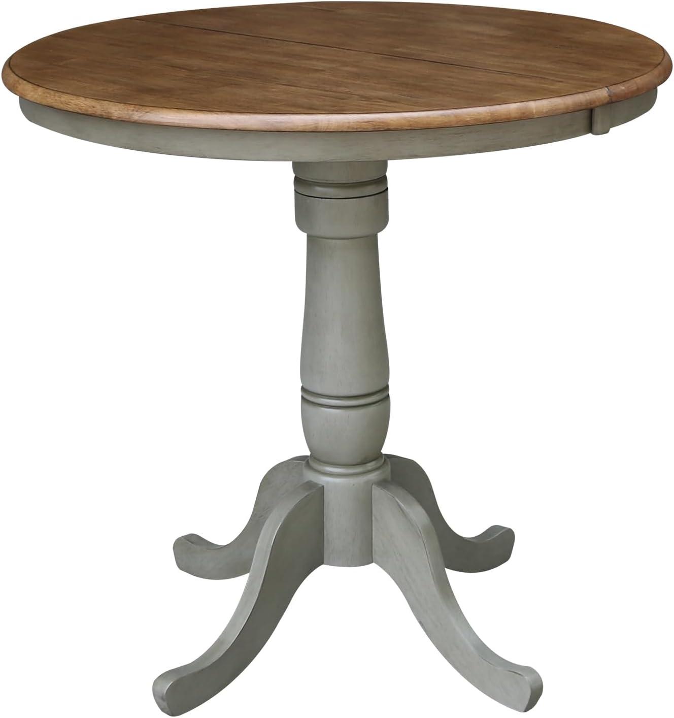 36 in. Round Top Pedestal Counter Height Table with 12 in. Leaf, Hickory & Stone