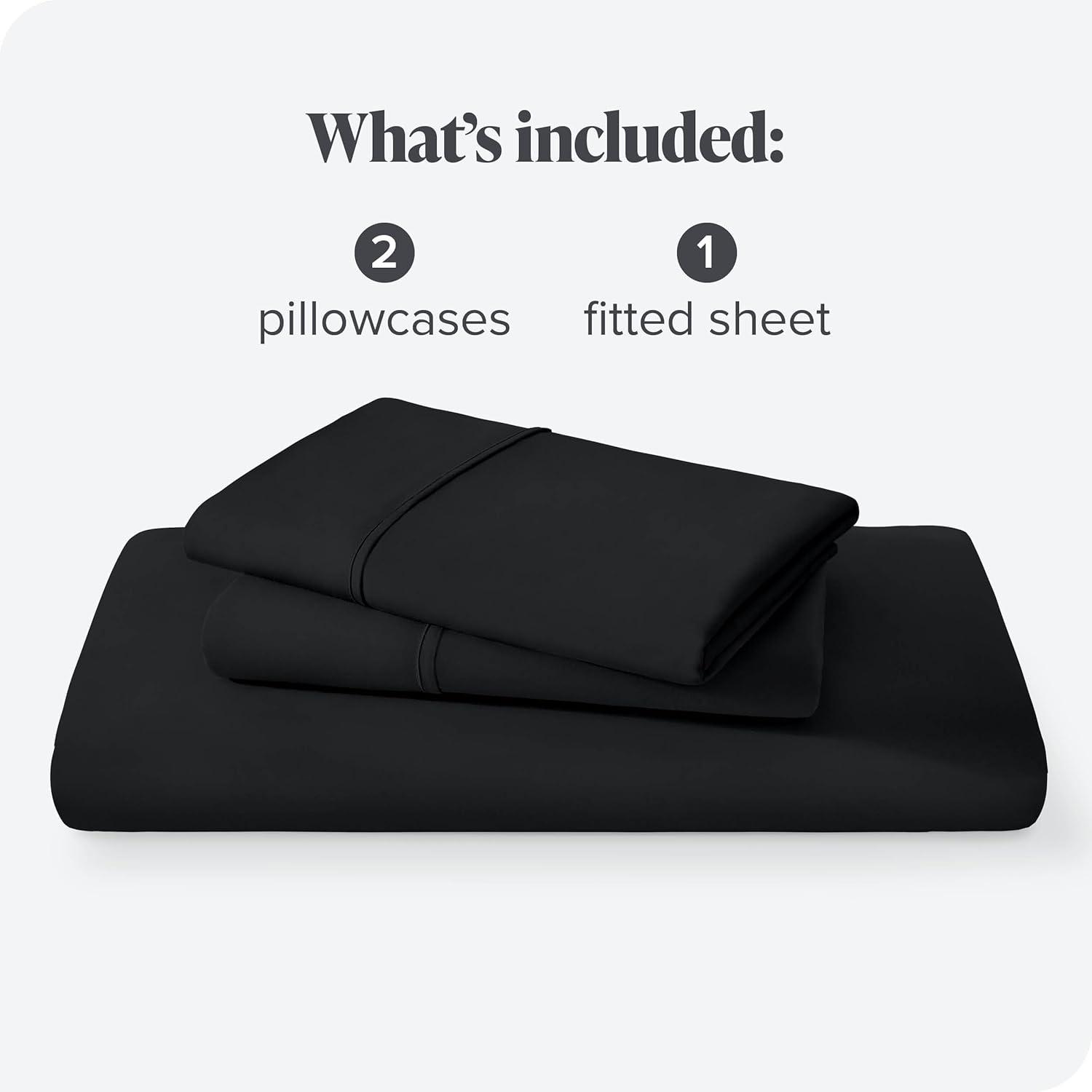 Bare Home Ultra-Soft Fitted Sheet + Pillowcase Set - Premium 1800 Collection - Deep Pocket - Queen, Black