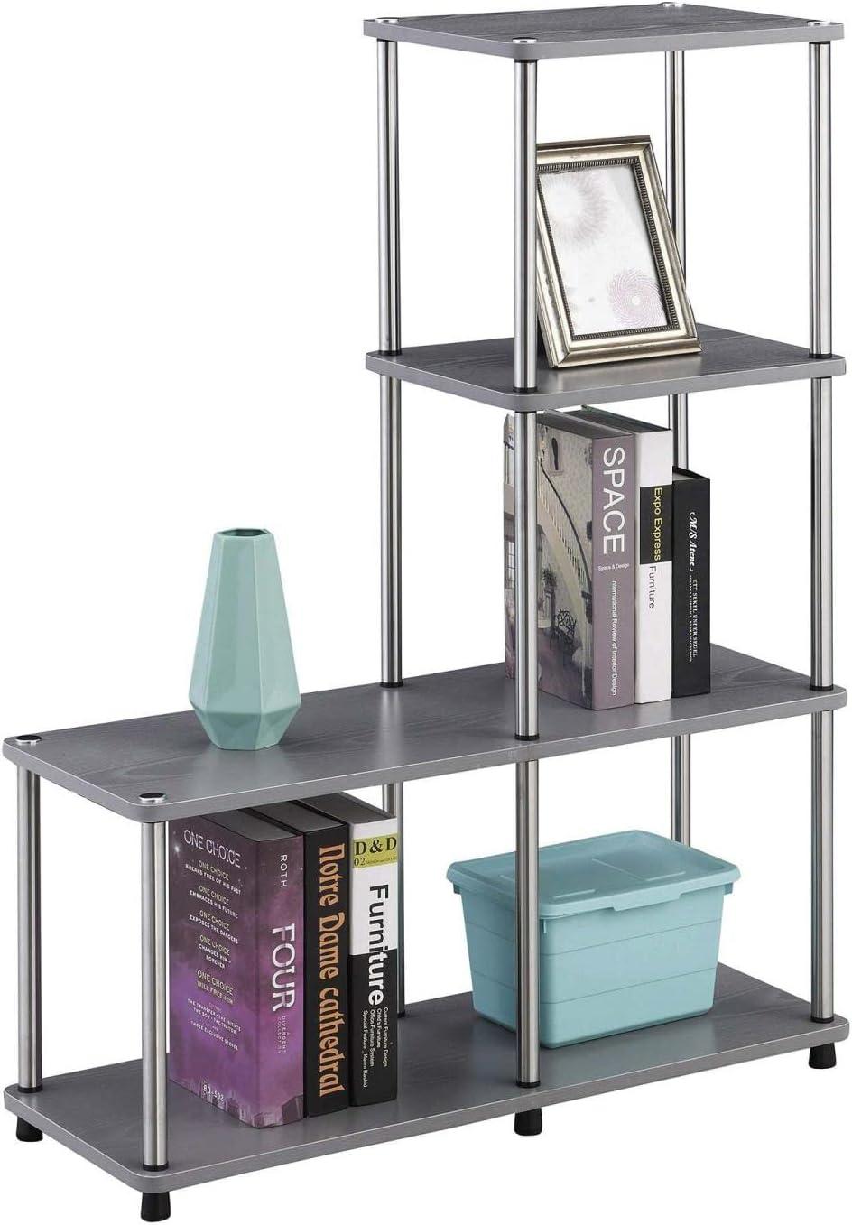 Designs2Go 4-Tier Gray L-Shaped Modern Bookshelf