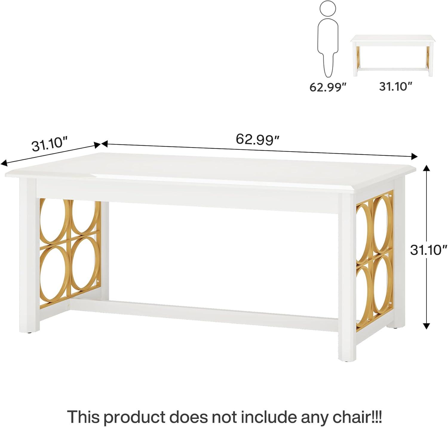 Glossy White and Gold Executive Office Desk with Geometric Design