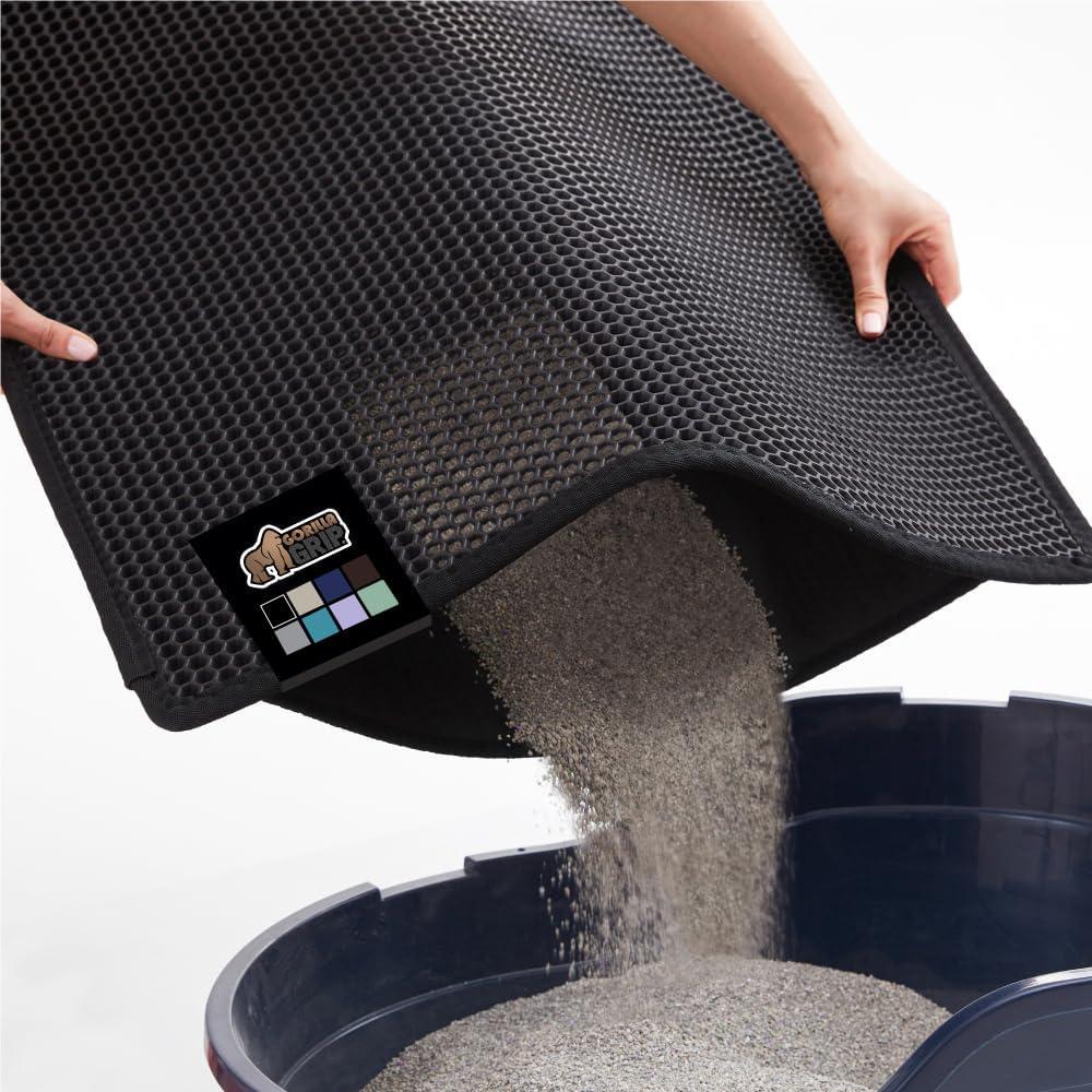 GORILLA GRIP Waterproof Cat Litter Mat, Easy to Clean Honeycomb Waste Trapping Mats, 24x15 Black