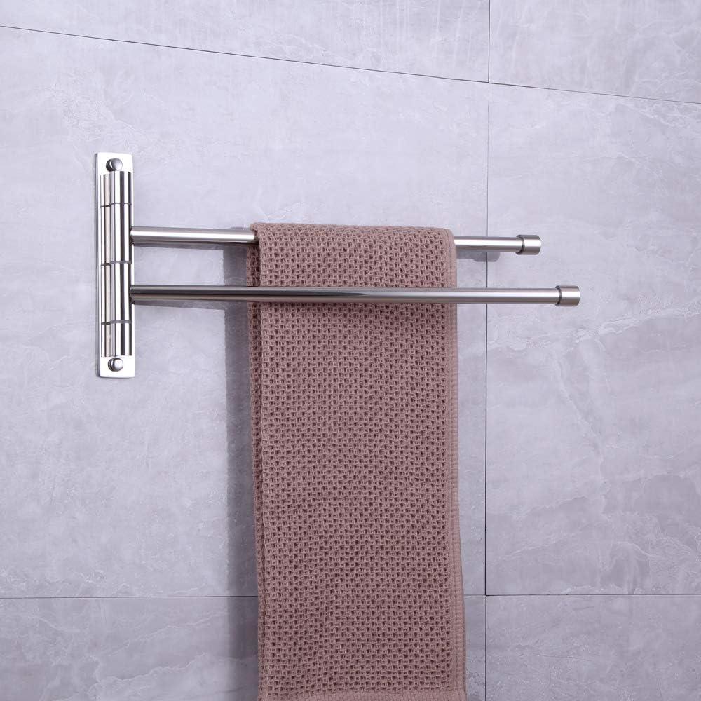 Stainless Steel Swing Out Towel Bar 2-Bar Folding Arm Swivel Hanger Bathroom Storage Organizer Rustproof Wall Mount Brushed Finish