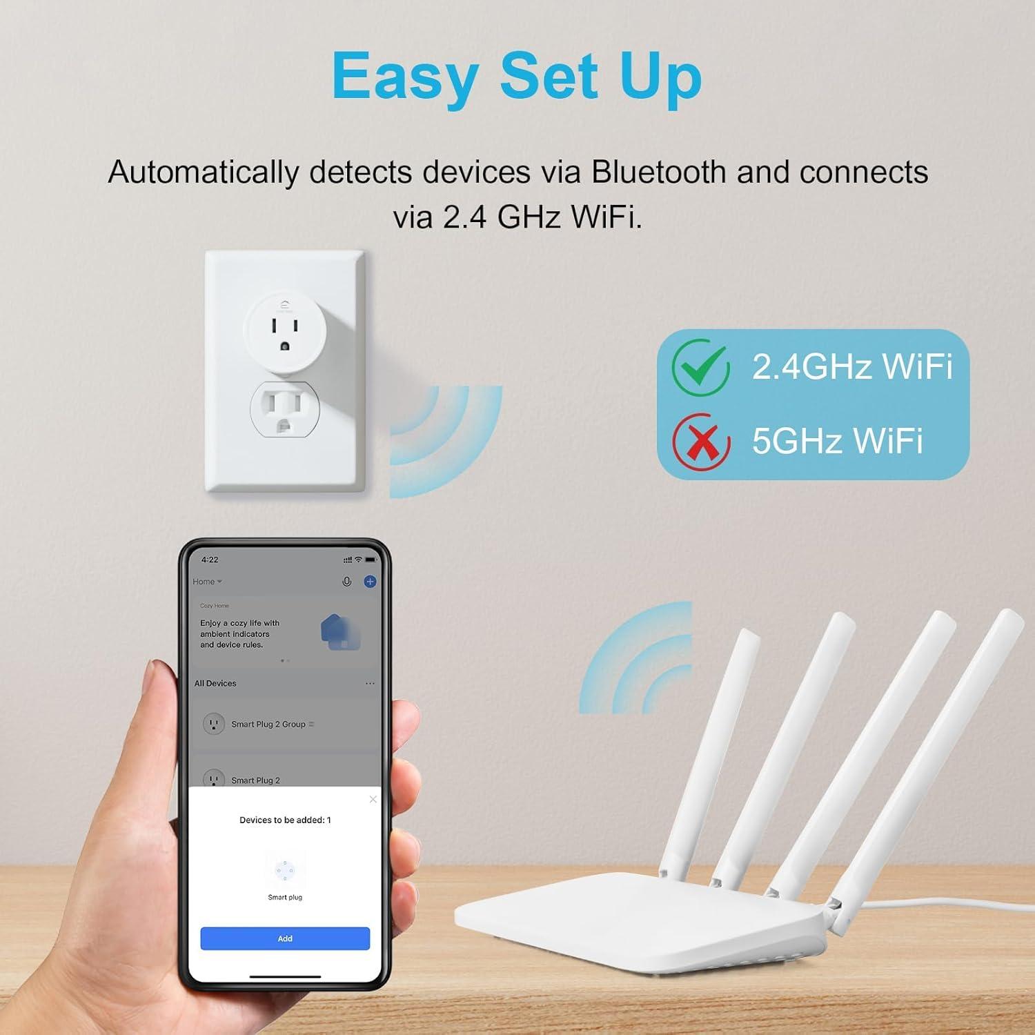 EIGHTREE Smart Plug 2025 Upgrade to 15A, Bluetooth & Wi-Fi Outlet Plug Dual Connection, Voice Control, Remote Control Outlet Timer Indoor, Smart Plugs That Work with Alexa & Google, 2.4GHz Wi-Fi Only