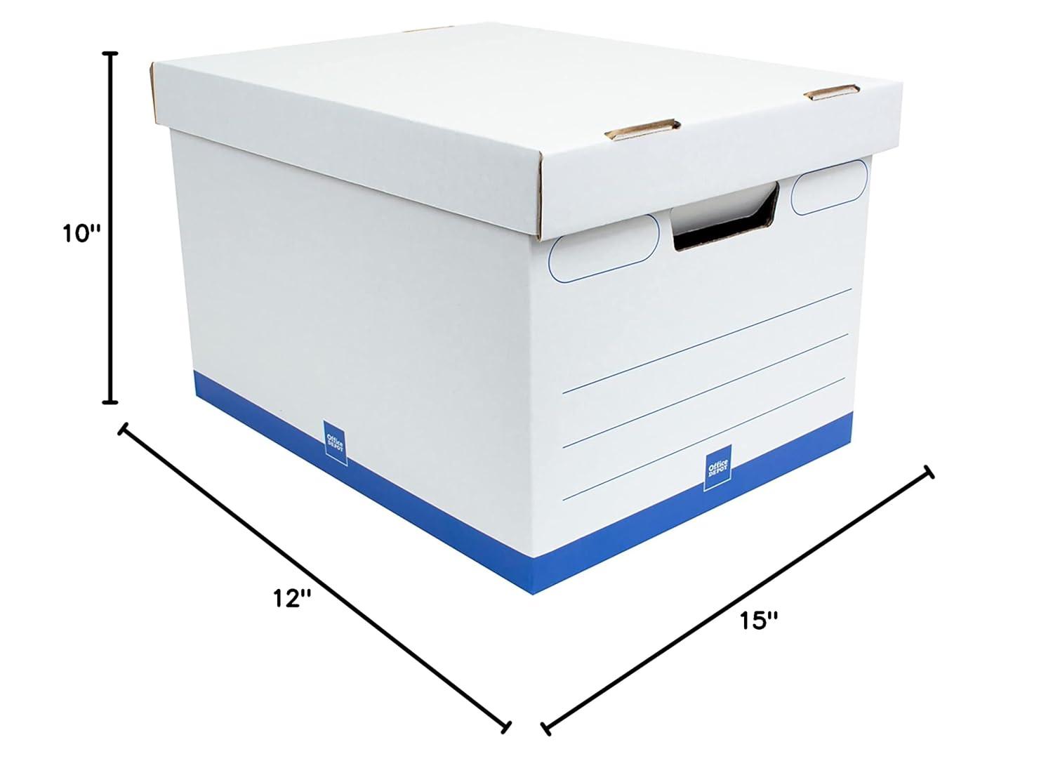 Office Depot® Brand Medium Quick Set Up Corrugated Medium-Duty Storage Boxes With Lift-Off Lids And Built-In Handles, Letter/Legal Size, 15" x 12" x 10", White/Blue, Pack Of 5