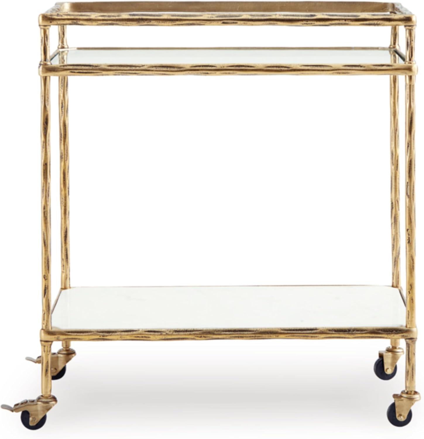 Signature Design by Ashley Kailman Bar Cart Gold Finish: Modern Mirrored Glass Beverage & Cocktail Cart with Locking Casters