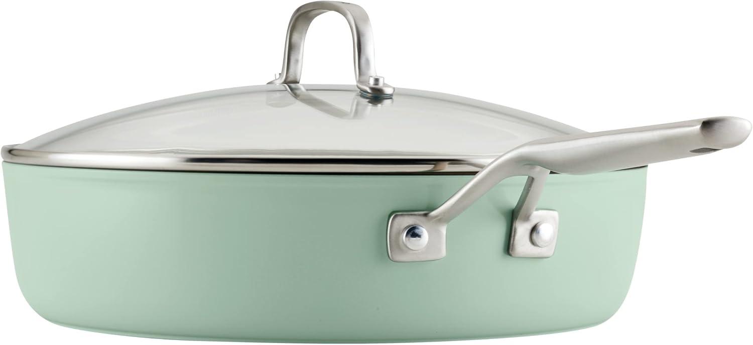 Pistachio Green Ceramic Nonstick 5-Quart Saute Pan with Lid