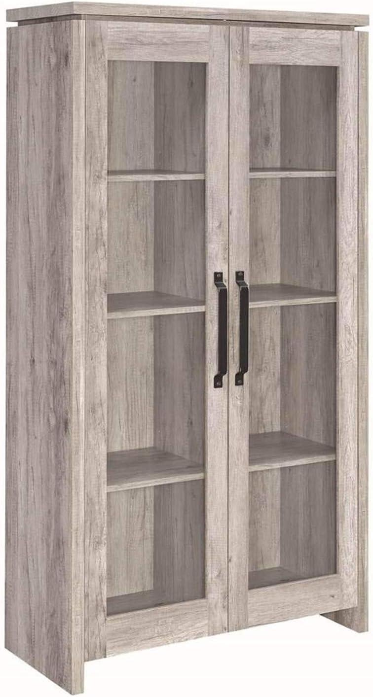 Transitional Grey Driftwood Tall Curio Cabinet with Glass Doors