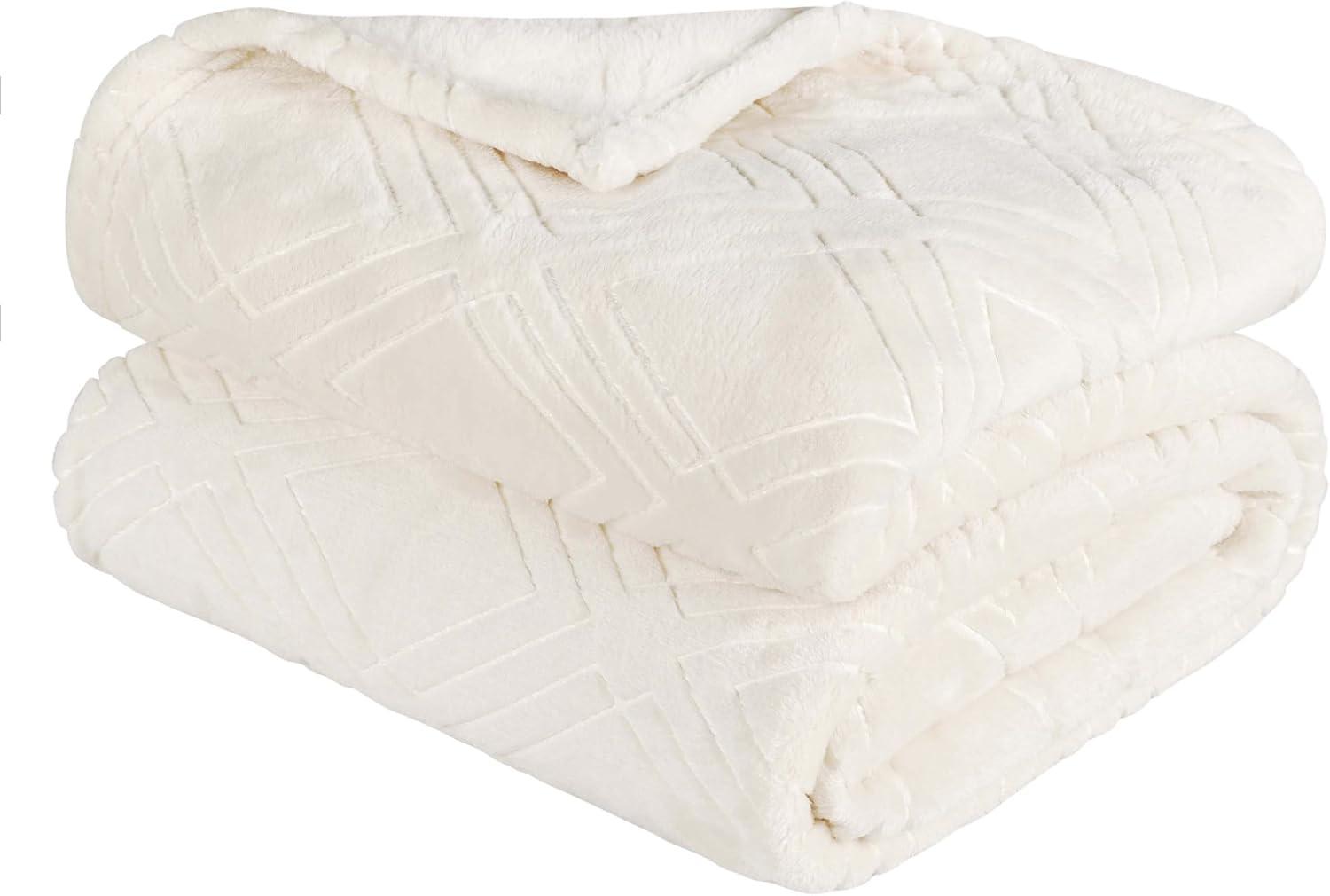 Superior Alaska Fleece Diamond Fluffy Blanket, King, Ivory