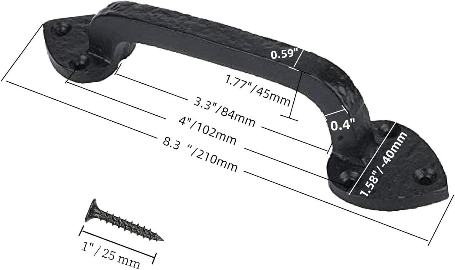 8 Inch Cast Iron Door Handle – Heavy-Duty Medieval Gate Pull – Rustic Hammered Barn Door Grip for Cabinets, Sheds & Interior Doors – Screws Included