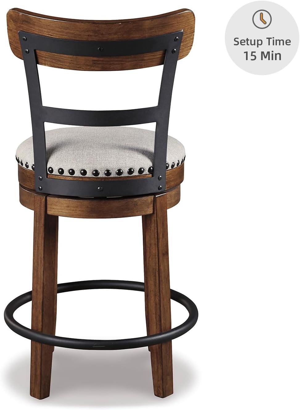 Signature Design by Ashley Valebeck Upholstered Swivel Counter Height Barstool Brown: Polyester, Wood Frame, Fixed Height