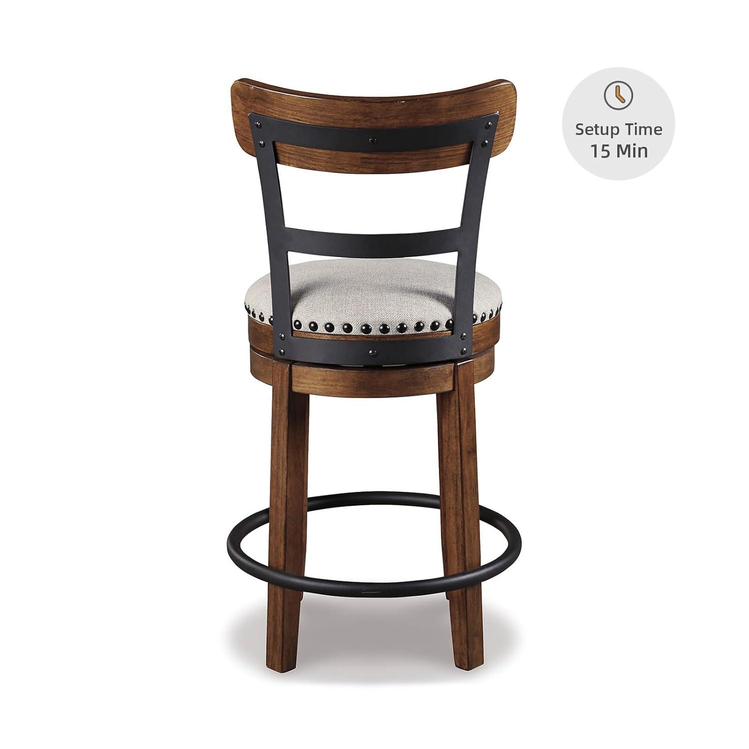 Tall Valebeck Upholstered Swivel Barstool Brown - Signature Design by Ashley: Kitchen Counter Height, Rustic Style