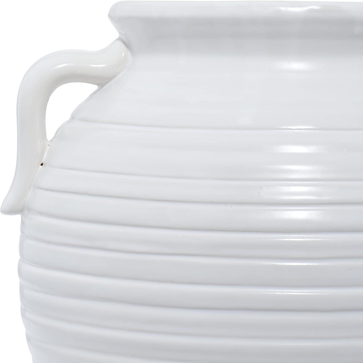 8" Wide Ceramic Planter Pot with Side Handles White - Olivia & May: Indoor Stoneware, Weather-Resistant