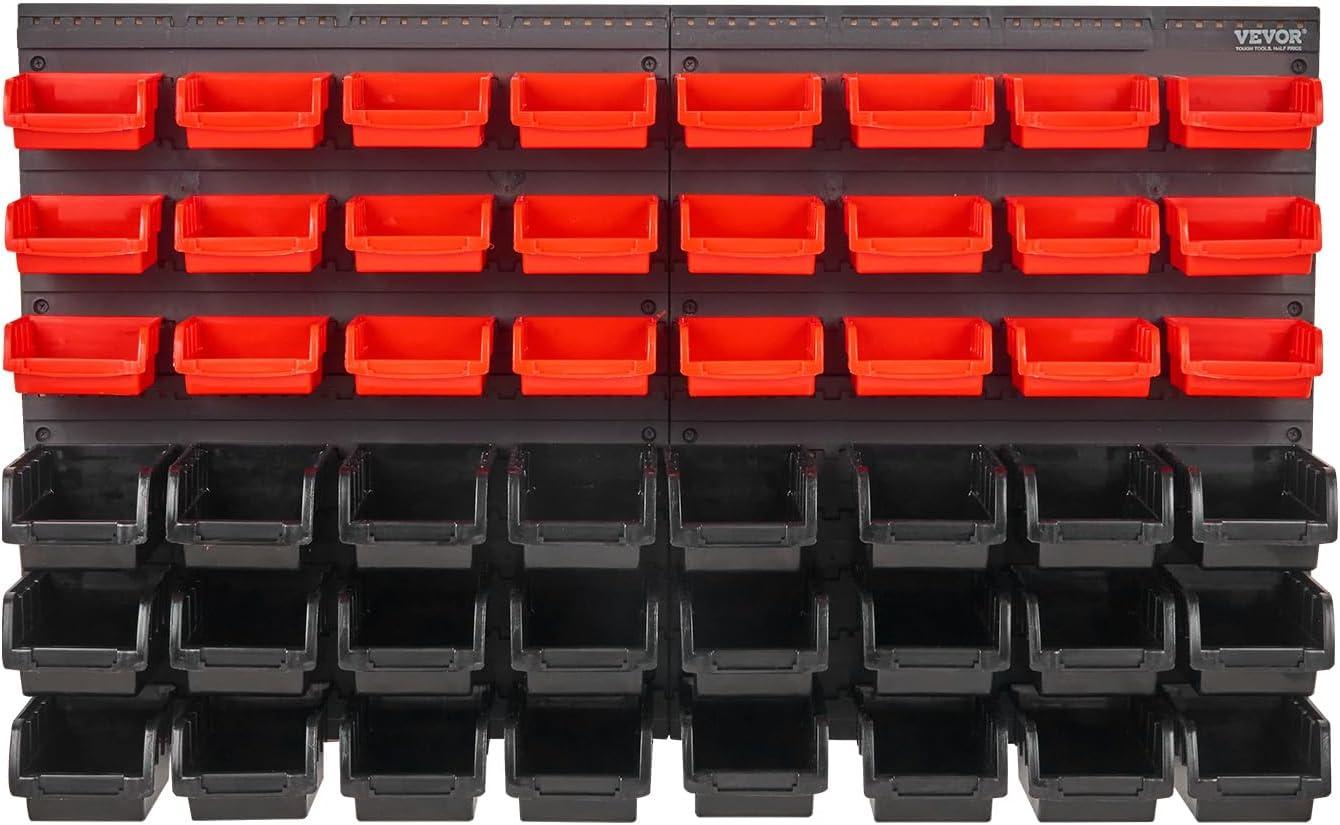 VEVOR Wall Mounted Storage Bins, 48-Bin Parts Rack Organizer Garage Plastic Shop Tool with Wall Panels, Tool Organizer for Nuts, Bolts, Screws