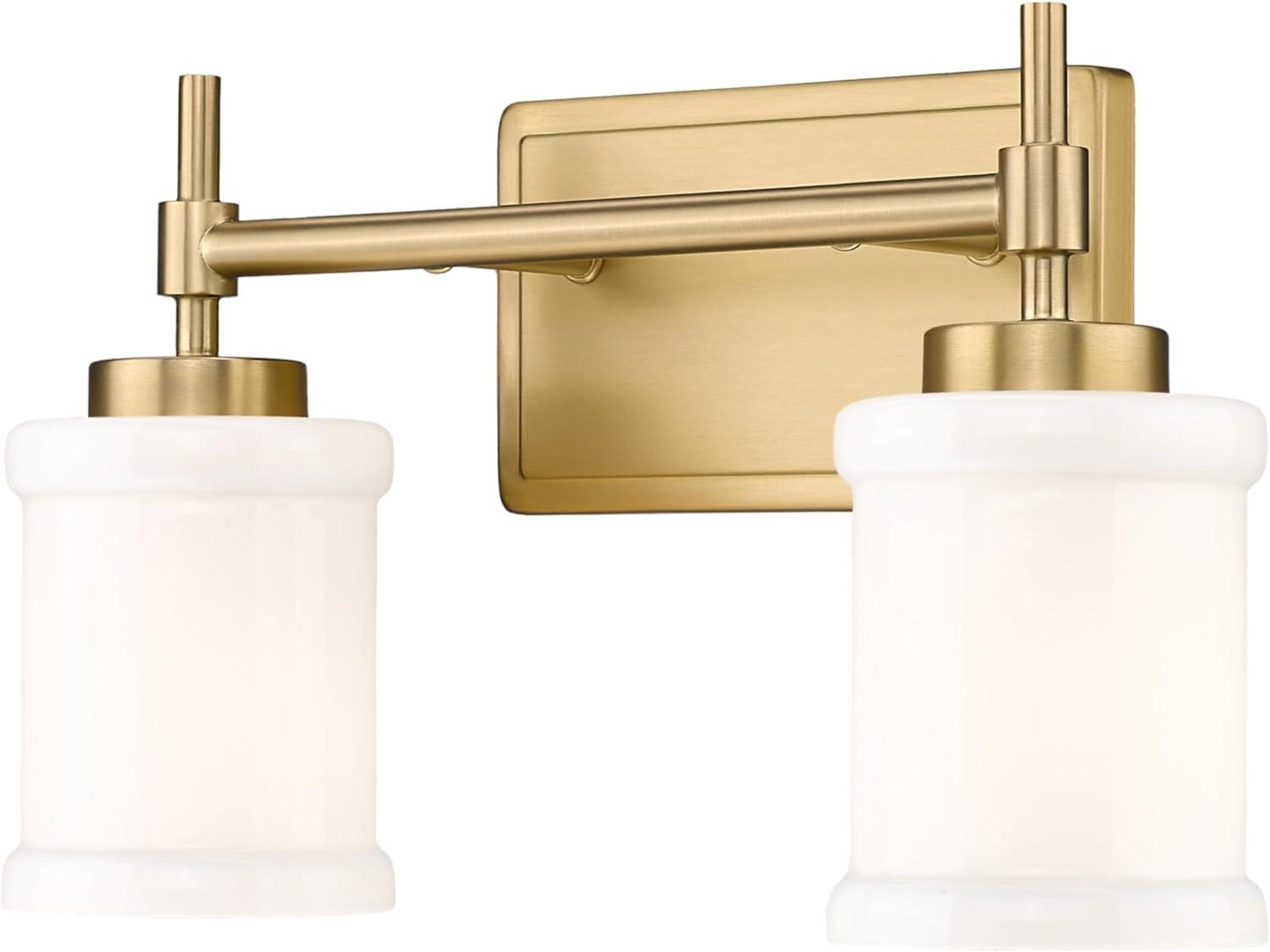 Modern Gold 2-Light Dimmable Vanity Fixture with White Glass Shades