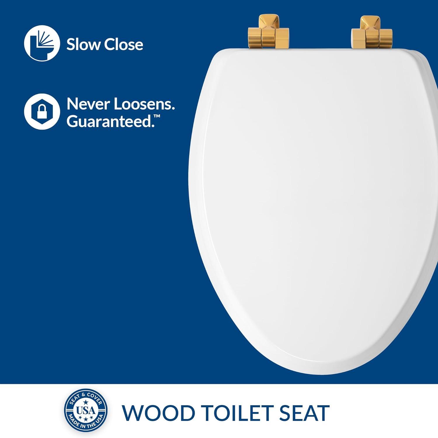 Mayfair by Bemis 7M1826BGSL 000 Bennett Toilet Seat with Metal Hinges, Slow Close Wood Seat, Easy Install, Elongated, White