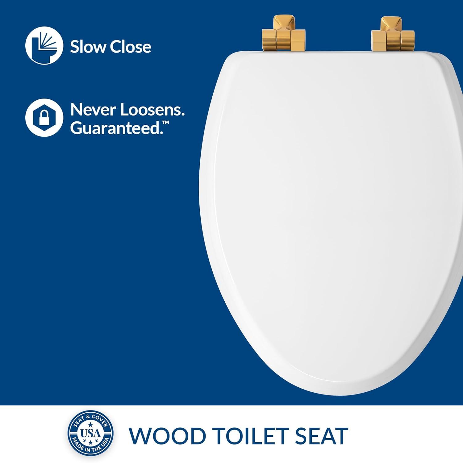 Mayfair by Bemis 7M1826BGSL 000 Bennett Toilet Seat with Metal Hinges, Slow Close Wood Seat, Easy Install, Elongated, White