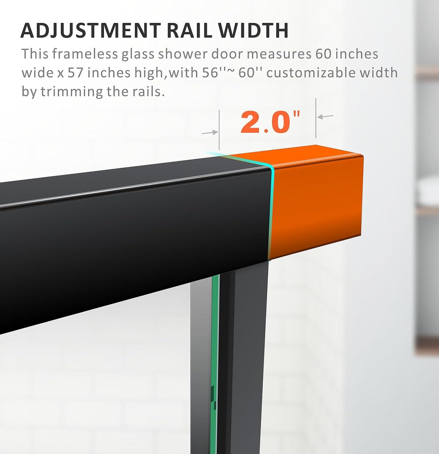 Sliding Glass Tub Door 56-60 In. W X 57 In. H, Semi Frameless Double Bathtub Door, Certified Thick Clear Clear Tempered Glass, 304 Stainless Steel Handles.