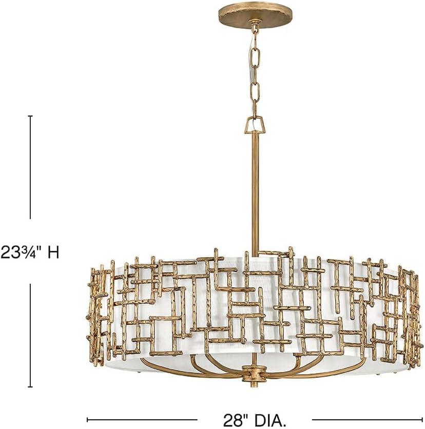 Fredrick Ramond Farrah 6-Light White Linen Drum Chandelier w/ Hammered Crosshatch Bars