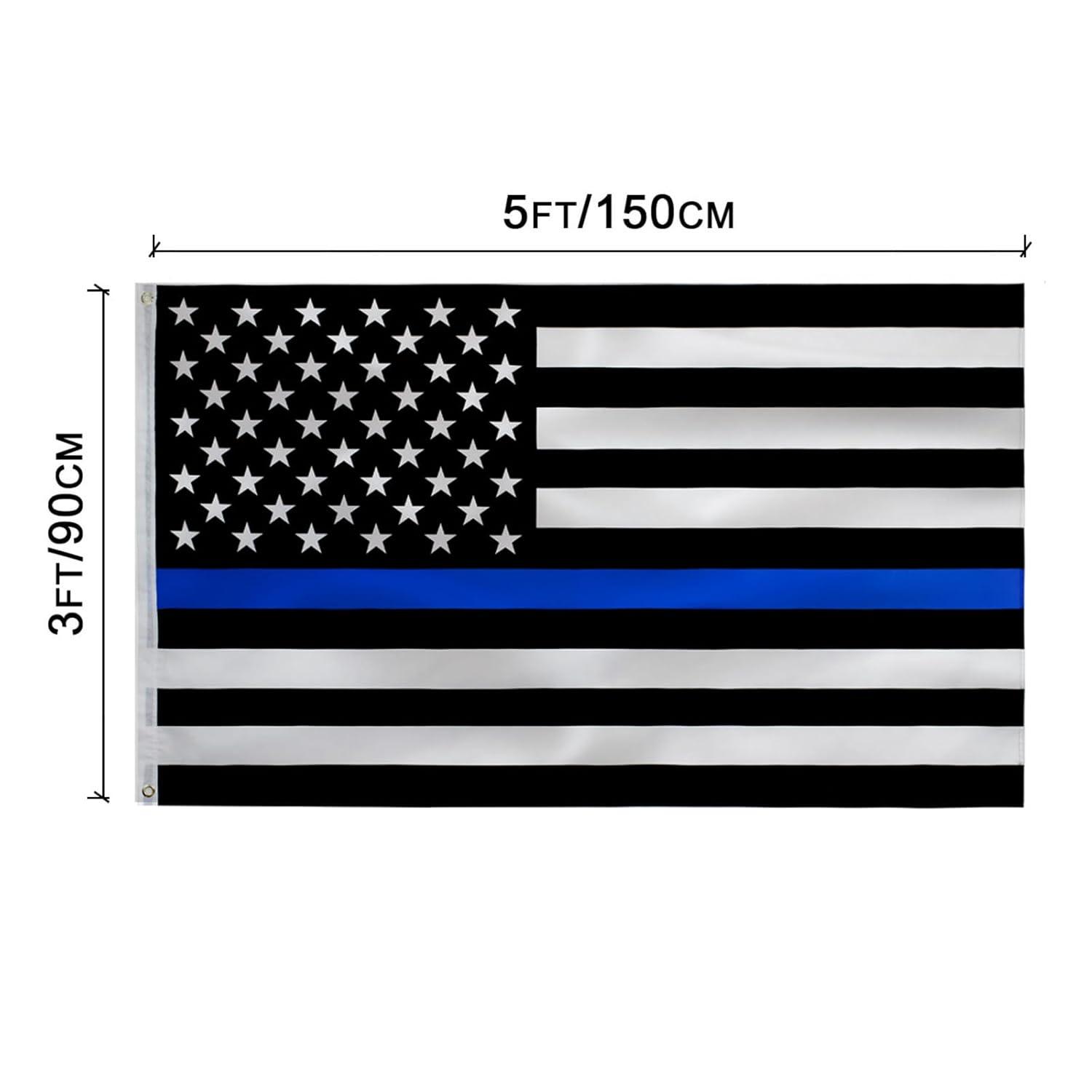 Thin Blue Line Flag 3x5 FT-American Police Flag Indoor/Outdoor Quality Polyester with Vivid Color Double-Stitched Edges Brass Grommets Decorations