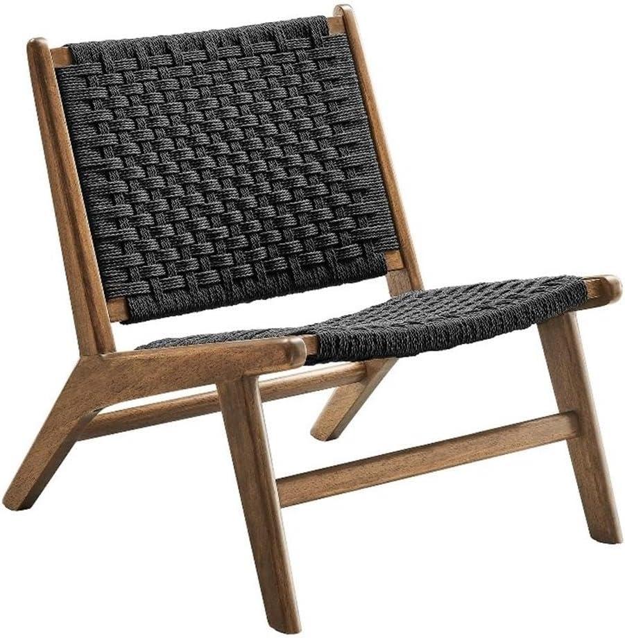 Modway Saoirse Woven Rope Wood Accent Lounge Chair in Walnut Black