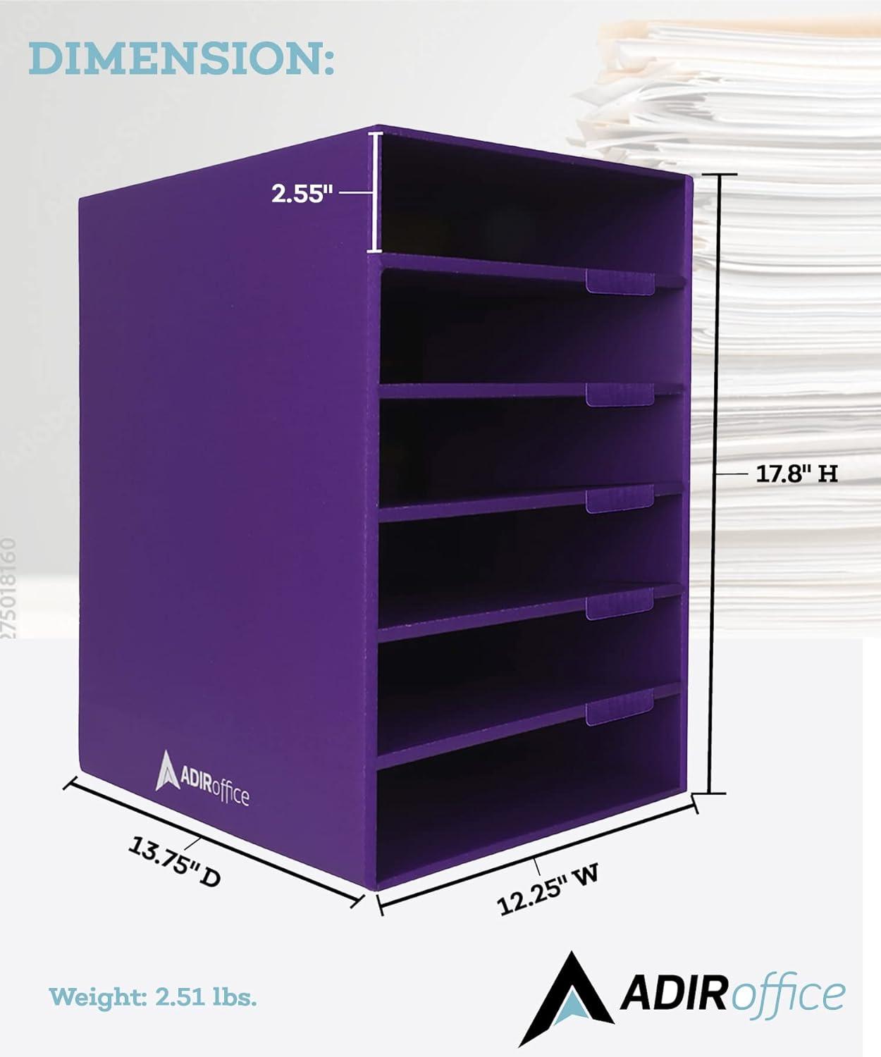 AdirOffice 6-Shelf Paper Organizer/Storage for Home, School, Classrooms, or Office, Purple